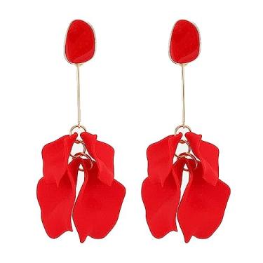 Imagem de Brincos de pétala de rosa vermelha, brincos de acrílico, flor de gota longa, fruta, morango, cereja, jardim, deserto, casa de campo, cottagecore, vermelho, natureza, doce, kawaii, festa, punk dos anos