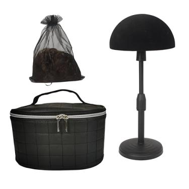 Imagem de FASHION DO Caixa de viagem de luxo para peruca ou estojo de maquiagem compacto durável em preto e suporte de cabeça de peruca de isopor de veludo ajustável, Preto, Wcase-5, Push-up