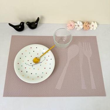 Imagem de Kit 6 Lugar Jogo Americano Retangular Mesa Posta Jantar Cozinha Sousplat Descanso De Prato Decorativo (Talheres Rosa)
