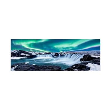 Imagem de BMZFYBS Pintura de paisagem - Imagem de arte de parede em tela - Aurora Boreal Cachoeira - Impressões em tela natureza para sala de estar quarto decoração de casa 50 x 150 cm 20 x 59 polegadas sem