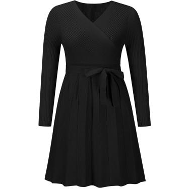 Imagem de Vestido de suéter novo de inverno Vestido de malha plissado de malha curta, preto, s