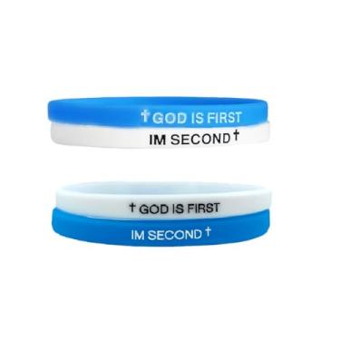 Imagem de xuzhiyuan GOD IS FIRST IM SECOND Pulseiras de borracha cristã inspiradoras gravadas versículos bíblicos cruz pulseira de silicone para mulheres homens presentes de fé, adjustable, Silicone, Sem Pedra