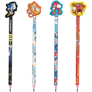 Imagem de Lápis Preto Redondo Decorado Sonic com Borracha 4 Modelos Pote com 30 