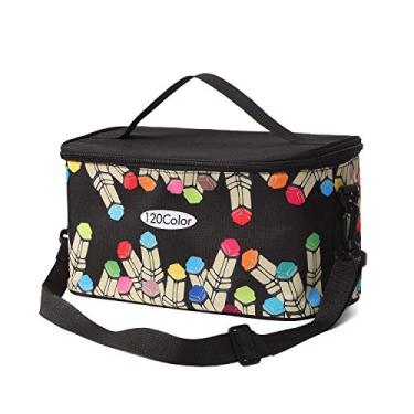 Imagem de Bolsa de transporte multifuncional com zíper para 120 marcadores com padrão da Toprema, Preto, 1