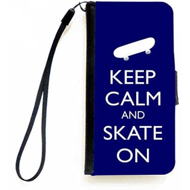 Imagem de Rikki Knight Keep Calm and Skate On - Capa carteira flip azul com aba magnética para Apple iPhone 5c
