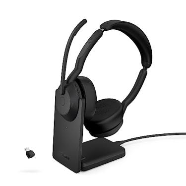 Imagem de Jabra Fone de ouvido estéreo sem fio Evolve2 55 – Suporte de carregamento, tecnologia AirComfort, microfones com cancelamento de ruído e cancelamento ativo de ruído – Funciona com plataformas UC como