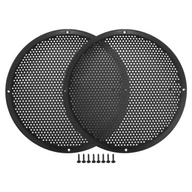 Imagem de ACROPIX Capa universal para grades de alto-falante de carro de 25,4 cm de tela para alto-falante de áudio de 25,4 cm com parafusos de montagem ABS preto - Pacote com 2