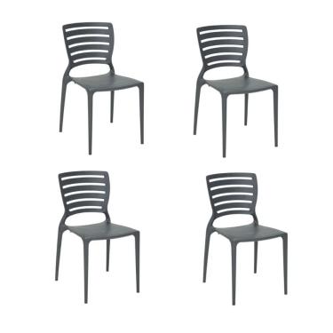 Imagem de Kit 4 Cadeiras Sofia Grafite Tramontina Encosto Vazado Horizontal 92237/007