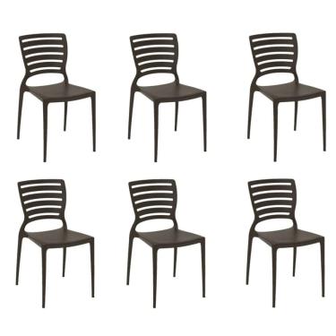 Imagem de Kit 6 Cadeiras Sofia Marrom Tramontina Encosto Vazado Horizontal 92237/109