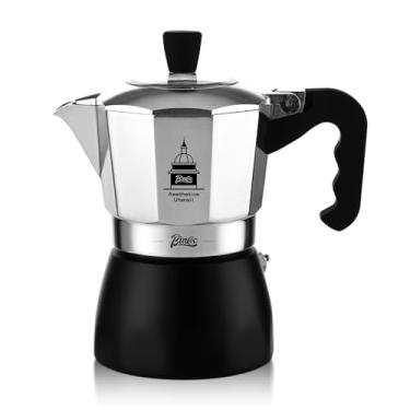 Imagem de Cafeteira de café expresso de fogão, cafeteira italiana clássica de alumínio, 2 xícaras de moka para café italiano e cubano, extração de válvula dupla (preto prateado, 2 xícaras)
