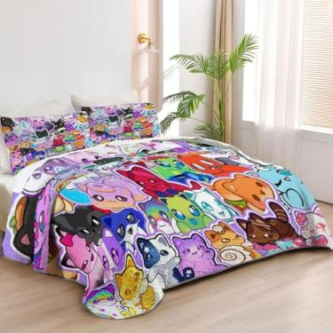Imagem de Allenjoy Jogo de cama King Size Pixel Princess Quilt Gamer, tecido lavável com 2 fronhas SC00287-007