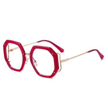 Imagem de HCPIHF Armação de óculos retrô polígono feminina, lente transparente, dobradiça de mola, armação masculina (tamanho único/8)