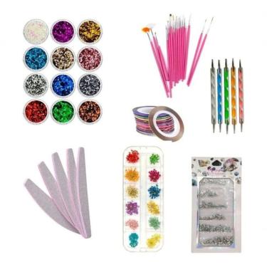 Imagem de Kit Pincéis Glitter Flores Secas Fitilho Boleadores Lixas