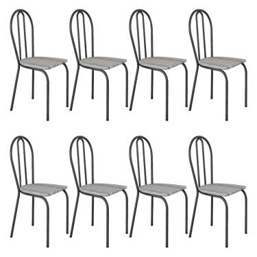 Imagem de Kit 8 Cadeiras De Cozinha Texas Estampado Linho Pés De Ferro Cromo Preto - Pallazio