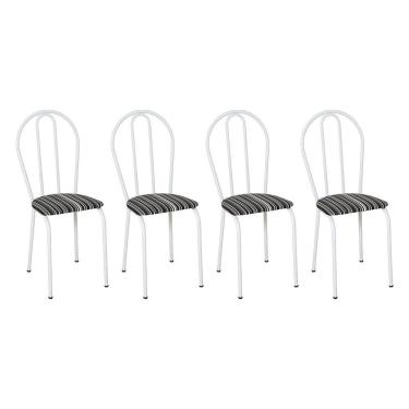 Imagem de Kit 4 Cadeiras De Cozinha Texas Estampado Listrado Pés De Ferro Branco - Pallazio