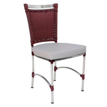Imagem de Cadeira Em Alumínio E Fibra Sintética Jk Cozinha Edícula Vinho Dark E Branco Desenhado