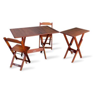Imagem de Jogo De Mesa Dobrável 1,10x70 Com 2 Cadeiras E Mesa Aparador -imbuia