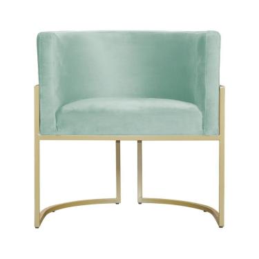 Imagem de Poltrona Decorativa Dourada Base De Metalon 7decormoveis Veludo Acqua