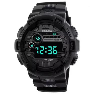 Imagem de Relógio Masculino Esportivo HONHXX Digital à Prova D'água Visor LED Sports Watch Crianças Meninos Preto (Preto)