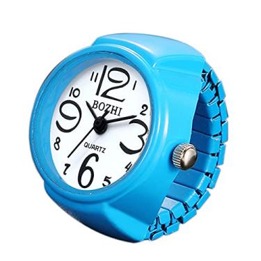 Imagem de JewelryWe Relógio de dedo masculino feminino redondo, analógico, fácil leitura, quartzo, anéis de dedo, anel de relógio de tamanho ajustável para o Natal, Redondo, azul