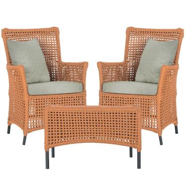 Imagem de 2 Poltronas 1 Mesa Igapó Em Alumínio Preta Corda Náutica E3 Terra Cota