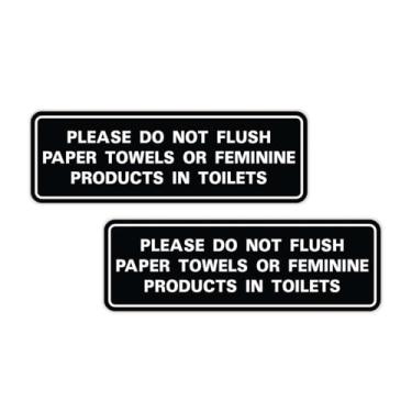 Imagem de All Quality Padrão Please Do Not Flush Toalhas de Papel ou Produtos Femininos em Banheiros Sinal de Porta/Parede - Material Durável | Fita de Espuma Dupla Face | Preto - Pequeno (pacote com 2)