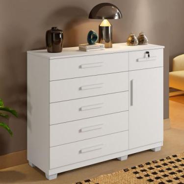 Imagem de Cômoda 6 Gavetas 1 Porta com Pés Milão Benetil, Branco