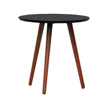 Imagem de Mesa Lateral Tripé Tampo MDF e Pés Madeira Eucalipto Maciço - Amêndoa 