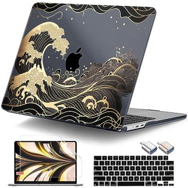 Imagem de DONGKE Para Macbook Air 13,6" Case 2025 2024-2022 A3240 A3113 A2681 M4 M3 M2 Chip Touch Id, Capa Rígida De Plástico E Teclado Adaptador Tipo C 13" M4, Onda Dourada