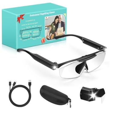 Imagem de HQGZQL Lupa 250% Com Luz, Recarregável, Óculos Tampa Articulada E Mãos Livres Para Trabalho De Perto, Joias, Leitura, Artesanato, Hobby, Preto