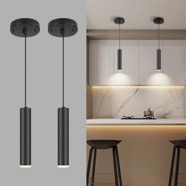 Imagem de XIYAZG Lustre Cilíndrico Moderno Preto Sobre Dourado, Pendente De 1 Lâmpada Com Fio Ajustável, Soquete Gu10 Correspondente Para Sala Estar, Quarto E Jantar (Ângulo Feixe Amplo) (Pacote 2)