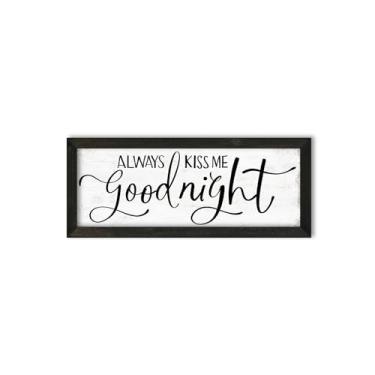 Imagem de HLJ ART Placa De Parede "Sempre Me Dê Um Beijo Boa Noite": Decoração Para Quarto Principal Acima Da Cama, Estética Fazenda Casais, Rústica Família, Placas Arte Minimalistas 15 Cm X 37