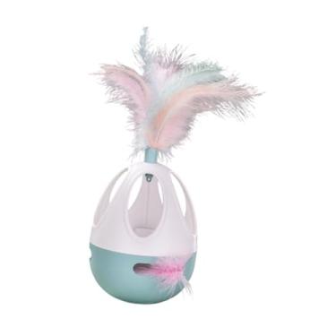 Imagem de IEUDNS Brinquedo interativo destacável para exercícios de gatos, brinquedo com penas, bola interativa com som para exercícios de gatinhos, Azul