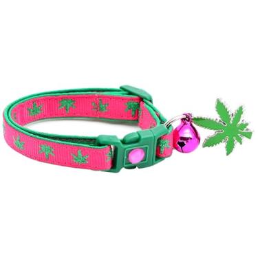 Imagem de Coleira para gatos de maconha com sino e pingente | Coleira de segurança | Tamanho grande ajustável ou coleira gatinho... (rosa, pequeno (4,5 kg e menos))