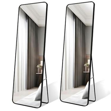 Imagem de Espelhos Retangulares 147x37 cm com Moldura Alumínio Slim  Kit 2 Peças