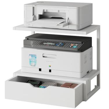 Imagem de IBUYKE Suporte de impressora de mesa de 2 níveis, mesa de impressora com prateleira de armazenamento, organizador de mesa multiuso para pastas, livros, para aparelho de fax, scanner, escritório em
