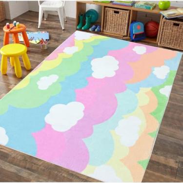 Imagem de Lacomfy Tapete infantil 8 x 1,5 m colorido antiderrapante, lavável para quarto de meninos e meninas, azul, rosa, ultramacio, para sala de jogos, decoração de sala de aula