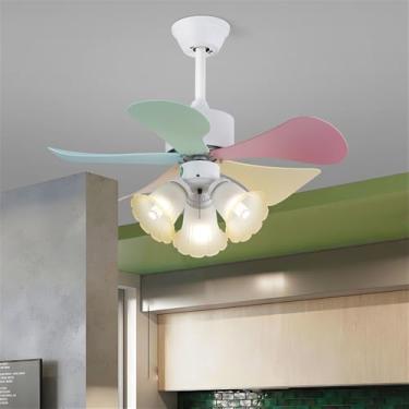 Imagem de OUFULA Ventilador de cor nórdica moderna LED Fashion Criatividade Sala de Estar Restaurante Quarto Infantil Remoto Teto Fan Light (Estilo L)