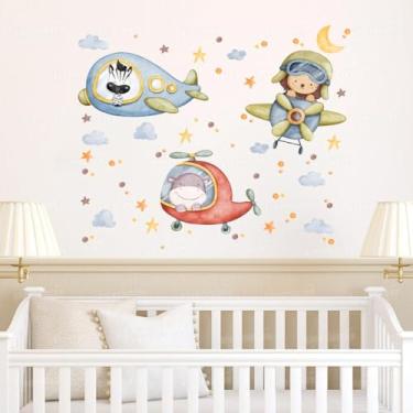 Imagem de Adesivos Decorativos Cartela Safari Infantil Lavável Seguro Fácil Aplicação Decoração Ideal Quarto Bebê Menino Menina Ambiente Kids