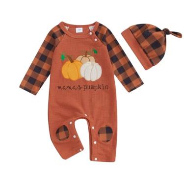 Imagem de Ledy Champswiin 2 peças de macacão neutro para recém-nascido, menino, menina, abóbora, macaquinho My 1st Halloween Clothing with Hat, Mama's Pumpkin Orange, 6-12 Meses