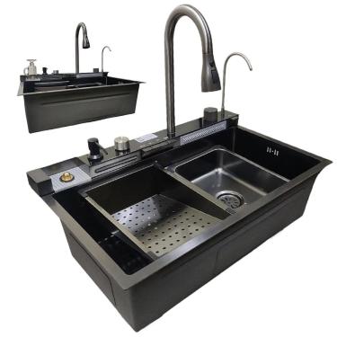 Imagem de Cuba Gourmet Inox Luxo Premium Inteligente Cozinha Torneira Painel Digital Monocomando Agua Quente Fria Limpador de Copo Dispenser Dosador