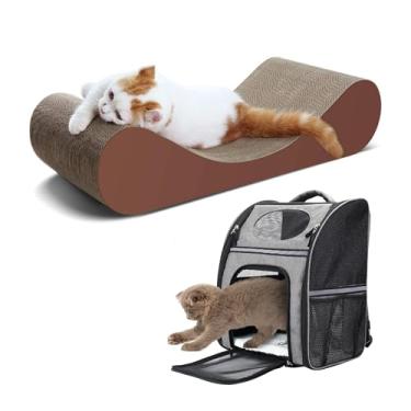 Imagem de Bone Cat Scratcher Papelão Lounge Cama e Mochila para Gatos, Mochilas Portadoras de Cães, Mochila Dobrável, Até 7 kg, Poste Arranhador de Gato, Almofadas de Placa Durável Previne Danos Móveis