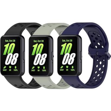Imagem de HAOZHI 3Peças Pulseiras Bracelete Compatível com Samsung Galaxy Fit 3,Pulseira Correia de Silicone para Samsung Galaxy Fit3 (Preto+Cinza-verde+Azul primário)