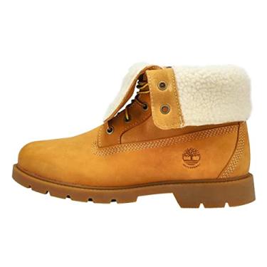 Imagem de Timberland Botas femininas Linden Woods dobrável de couro casual de combate e cadarço, Nobuck de trigo, 36