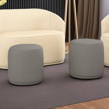 Imagem de Puff Redondo Orgânico para Sala Kit 2 Malu Linho M11 - D`Rossi