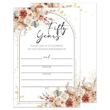 Imagem de Convites de aniversário de casamento 50 anos, convites de aniversário de casamento Boho Rose 50º ano, convites de chá de panela estilo preenchimento com envelopes (25 conjuntos)-Bri10