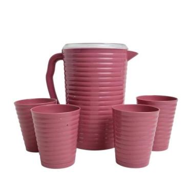 Imagem de Jarra 2L e 4 Copos 350ml Coloridos Kit Suco Água Plástico - Revenda, R