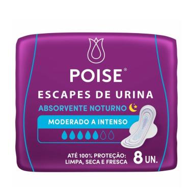 Imagem de Absorvente Poise Noturno Moderado a Intenso com Abas 8 Unidades