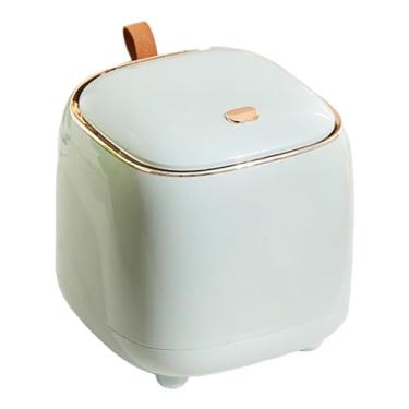 Imagem de Lixeira pequena com tampa, mini lixeira de plástico tipo prensa de 15 cm com alça, cesto de lixo para cozinha, banheiro, escritório, mesa, carro, carro