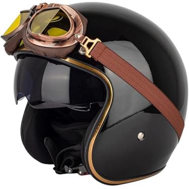 Imagem de Capacete Feminino Aberto Capacete Retro Motocicleta Com Óculos Couro Vintage Pu Abs Capacete De Motocicleta Meia Face, CC20, S/55-56cm